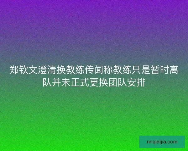 郑钦文澄清换教练传闻称教练只是暂时离队并未正式更换团队安排